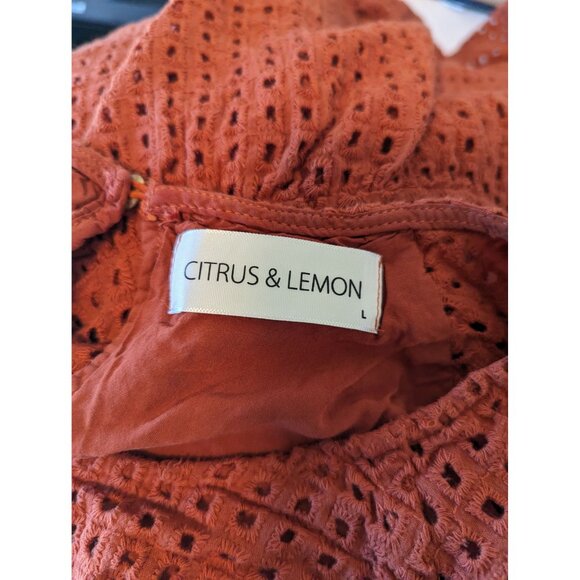 Rust Orange Eyelet Dress By Citrus & Lemon Large - Picture 3 of 4